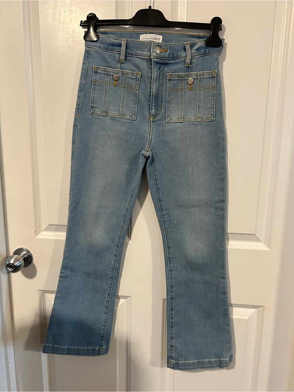 LOFT Light Blue Flare Jeans with Front Patch Pockets